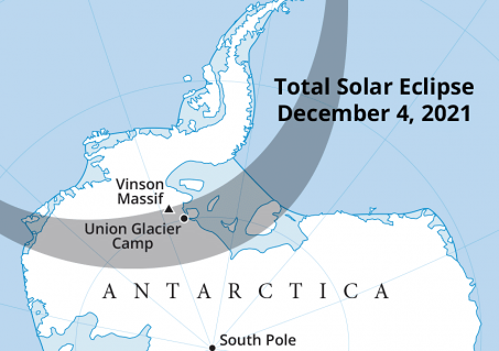 Path of totality in Antarctica in 2021 (Map courtesy of Steven Simpson).