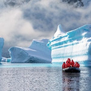 Exploring a few of Antarctica’s icebergs. (Photo by Lindblad Expeditions)